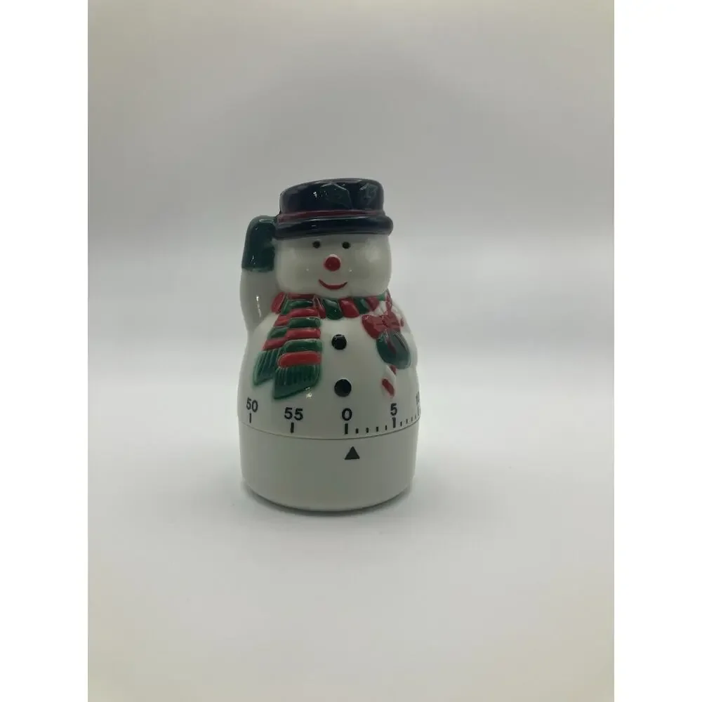 Snowman Ceramic Mechanical Kitchen Timer 60-Min Countdown Vintage Christmas